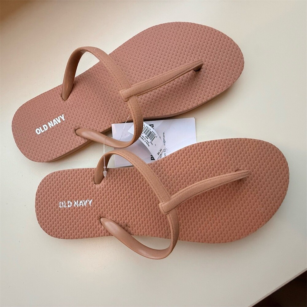 Old Navy Womens Tan T-Strap Thong Flip Flop Sandals Beach Pool w/ Tags - Picture 3 of 5